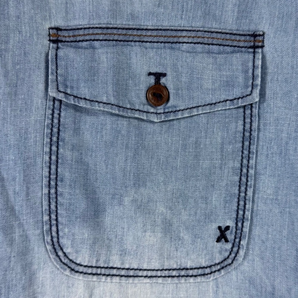 Brax Feel Good Mens XXL Light Wash Denim Look Long Sleeve Button Down Shirt - Picture 9 of 13